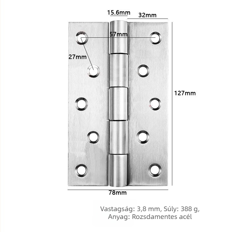 Rozsdamentes acél ajtózsanér faajtókhoz, hegesztett fejű, sík nyitású, 3 mm vastagság, ipari nehéz felhasználás