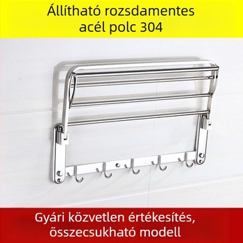 304 rozsdamentes acél törölközőtartó, falra szerelt, kettős rétegű, teherbírás 50 kg, modern minimál stílus, Sneen