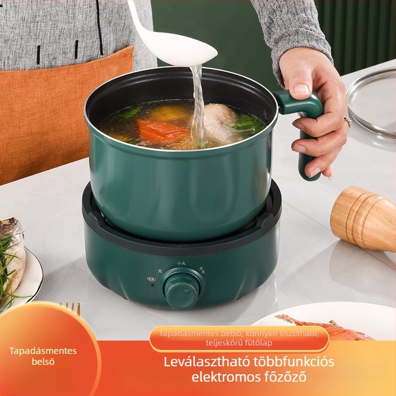 Mini elektromos forrófazék | 800W, 1–2 L kapacitás, Rozsdamentes acél belső edény, 8 cm mélység, Mechanikus vezérlés