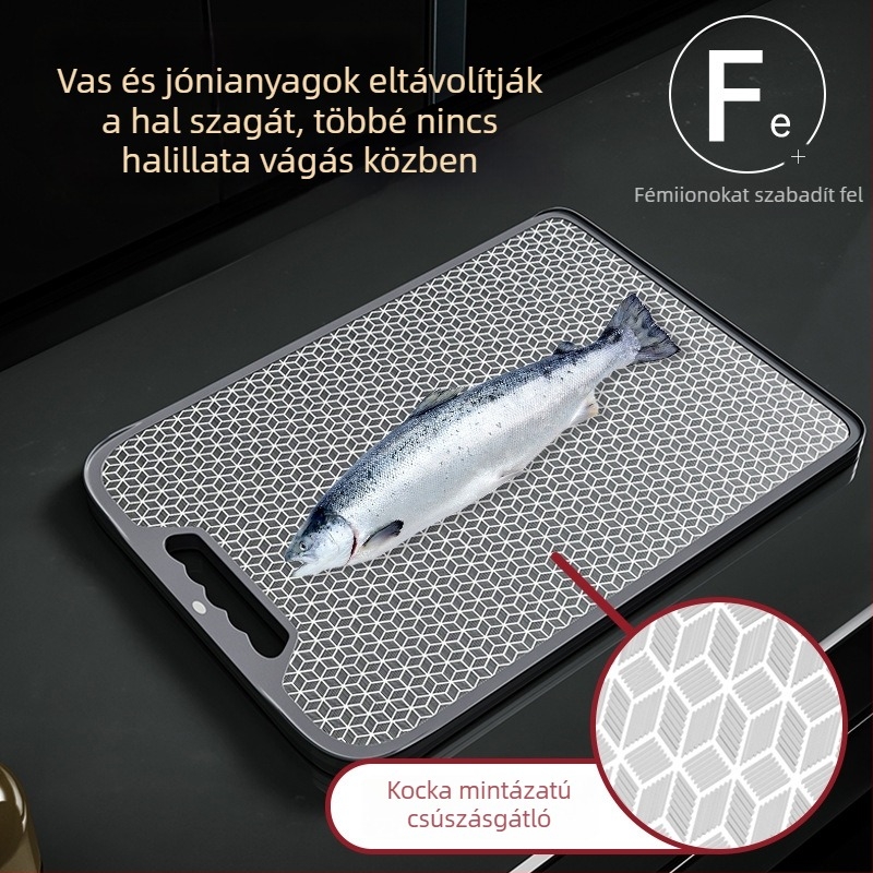 Kétoldalas, vastagított 304 rozsdamentes acél vágódeszka otthoni konyhához, antibakteriális és penészálló
