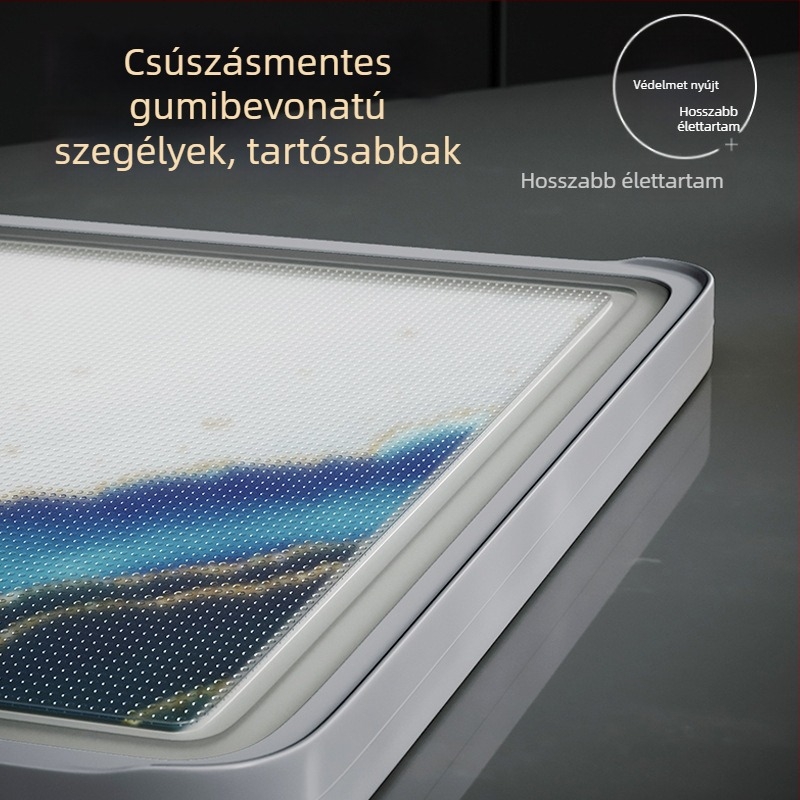 Kétoldalas, vastagított 304 rozsdamentes acél vágódeszka otthoni konyhához, antibakteriális és penészálló