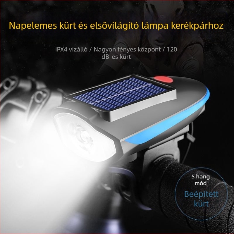 Yuuisd Joyue Napelemes USB-töltésű kerékpár elsőfénye, MTB éjszakai használathoz