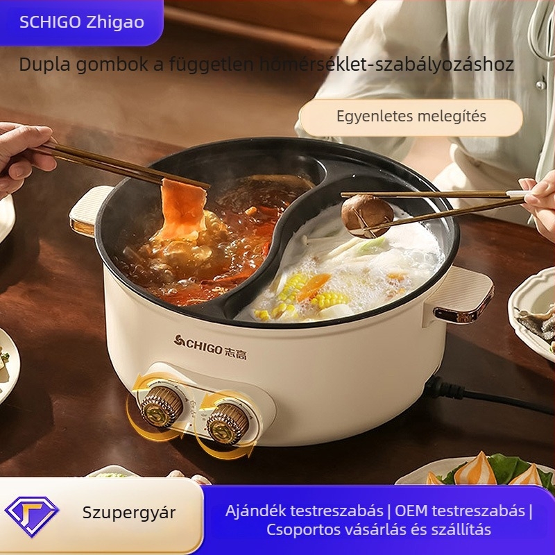 Kétfunkciós elektromos forró fazék – háztartási edény, tapadásmentes, multifunkcionális, nagy kapacitás