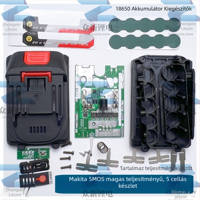 Makita-stílusú univerzális 18650-es akkumulátor-készlet (5/10/15/20/30 cella) – műanyag ház és tartozékok