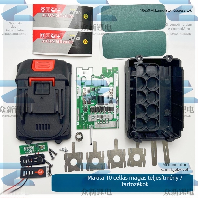 Makita-stílusú univerzális 18650-es akkumulátor-készlet (5/10/15/20/30 cella) – műanyag ház és tartozékok