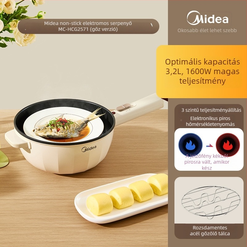 Elektromos wok tapadásmentes bevonattal, többfunkciós főzőedény, 3–4 L kapacitás, 1001–1200 W, száraz égés elleni funkció, mechanikus vezérlés