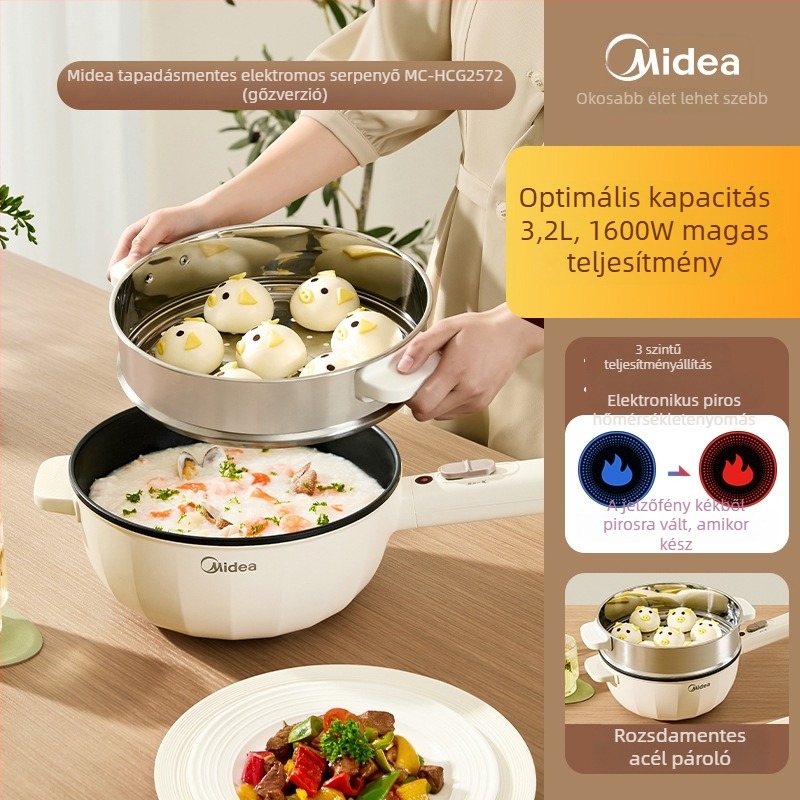 Elektromos wok tapadásmentes bevonattal, többfunkciós főzőedény, 3–4 L kapacitás, 1001–1200 W, száraz égés elleni funkció, mechanikus vezérlés