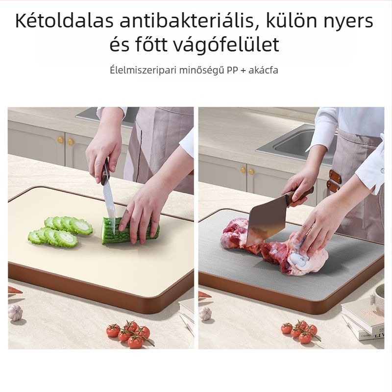 Élelmiszer-minőségű, vastag, kétoldalas műanyag vágódeszka, antibakteriális és gombamentes, konyhai gyümölcs- és zöldségdaraboláshoz