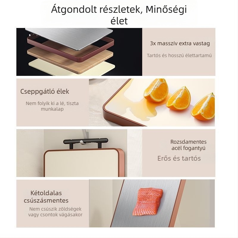 Élelmiszer-minőségű, vastag, kétoldalas műanyag vágódeszka, antibakteriális és gombamentes, konyhai gyümölcs- és zöldségdaraboláshoz