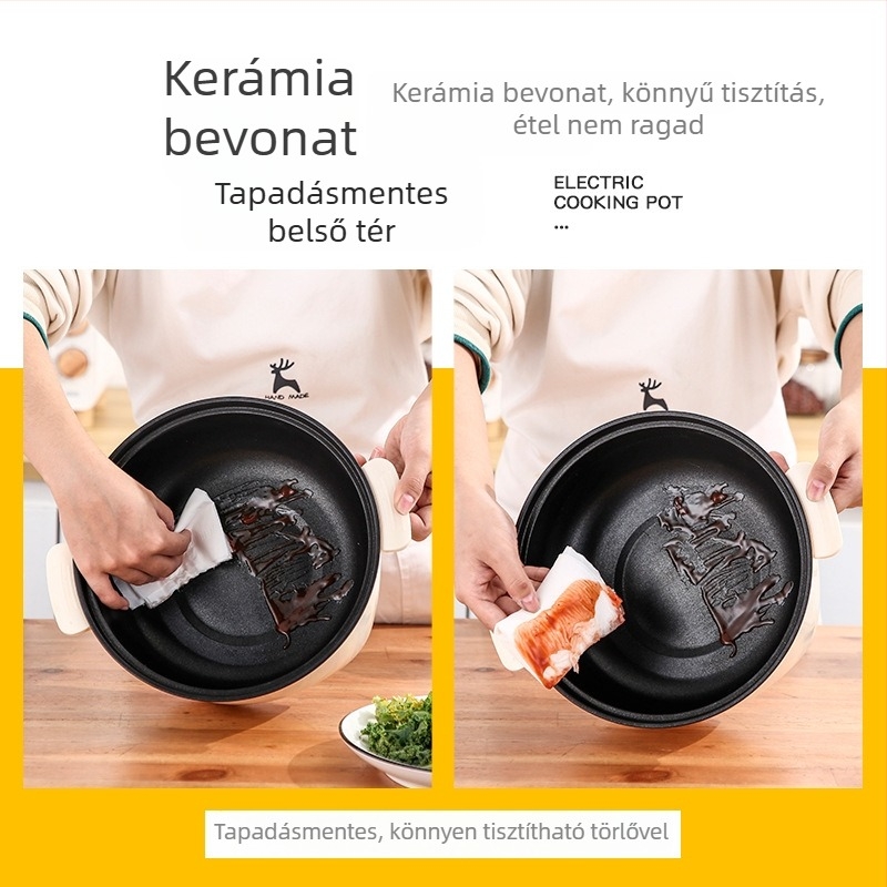 Elektrikus főzőedény rozsdamentes acél belső felülettel, nem tapadó bevonattal, kapacitás 2,1–4 L, 2–3 személyre, multifunkciós gőzölő és főzés, gombos vezérlés