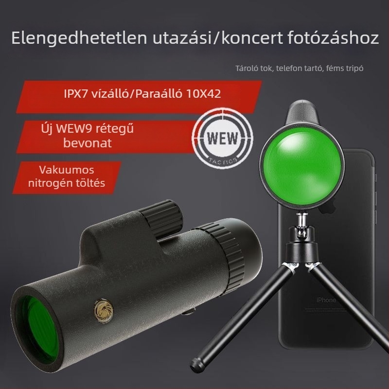 10x42 professzionális szintű monokulár teleszkóp, kiváló tisztaság alacsony megvilágítás mellett és teljes optikai üveg