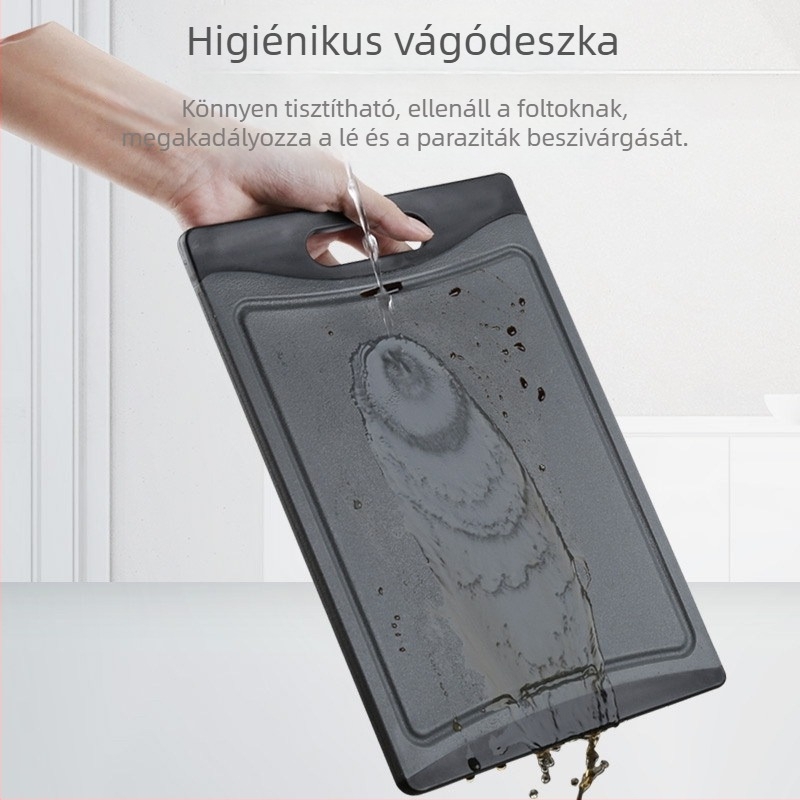 PP fekete műanyag vágódeszka háztartási használatra, téglalap alakú, zöldségek és gyümölcsök vágásához