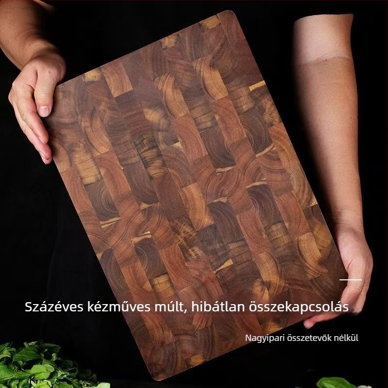 Tömörfa vágódeszka akáciából, sakktáblás mintával és geometriai négyzetekkel