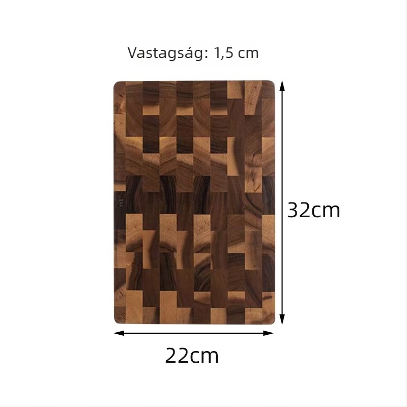 Tömörfa vágódeszka akáciából, sakktáblás mintával és geometriai négyzetekkel