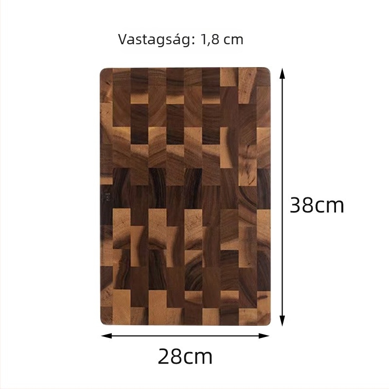 Tömörfa vágódeszka akáciából, sakktáblás mintával és geometriai négyzetekkel