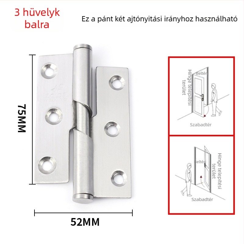Fa bútorokhoz való ajtópánt, állítható, önzáró, mozgatható, anyag: 201 rozsdamentes acél, felület: csiszolt