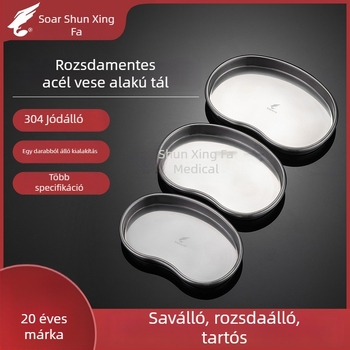 304 rozsdamentes acélból készült vesé alakú tál fogászati műtétekhez, sterilizáláshoz és jódalapú fertőtlenítéshez