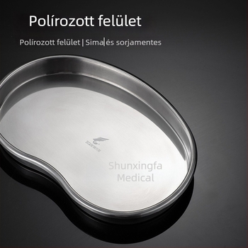 304 rozsdamentes acélból készült vesé alakú tál fogászati műtétekhez, sterilizáláshoz és jódalapú fertőtlenítéshez