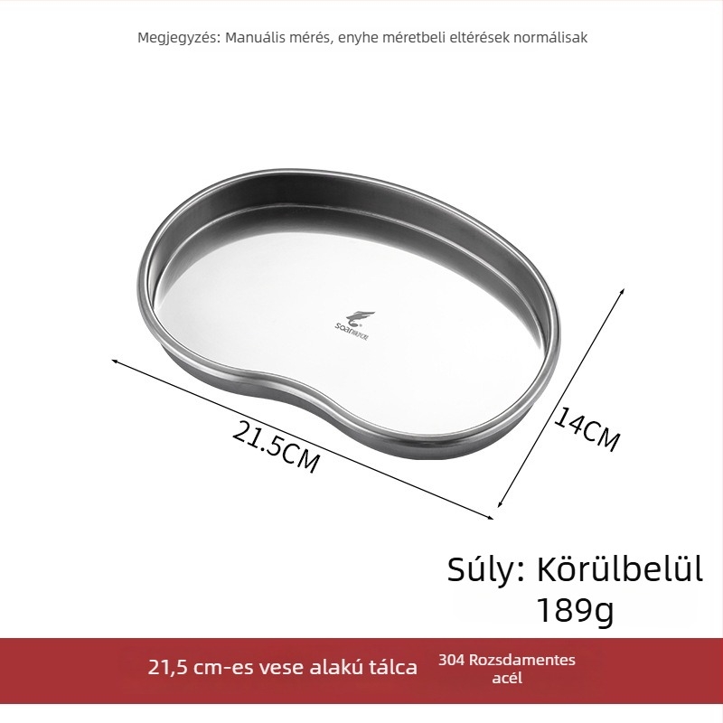 304 rozsdamentes acélból készült vesé alakú tál fogászati műtétekhez, sterilizáláshoz és jódalapú fertőtlenítéshez