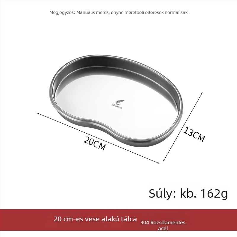 304 rozsdamentes acélból készült vesé alakú tál fogászati műtétekhez, sterilizáláshoz és jódalapú fertőtlenítéshez