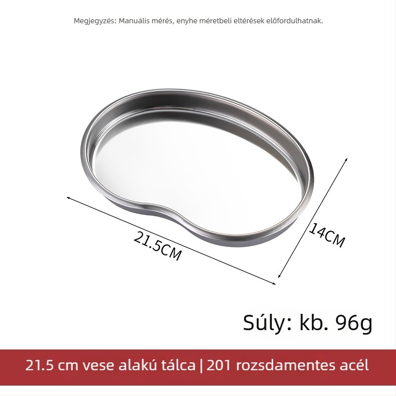 304 rozsdamentes acélból készült vesé alakú tál fogászati műtétekhez, sterilizáláshoz és jódalapú fertőtlenítéshez