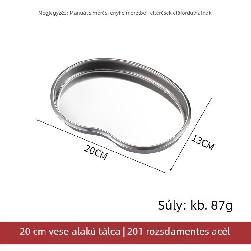 304 rozsdamentes acélból készült vesé alakú tál fogászati műtétekhez, sterilizáláshoz és jódalapú fertőtlenítéshez