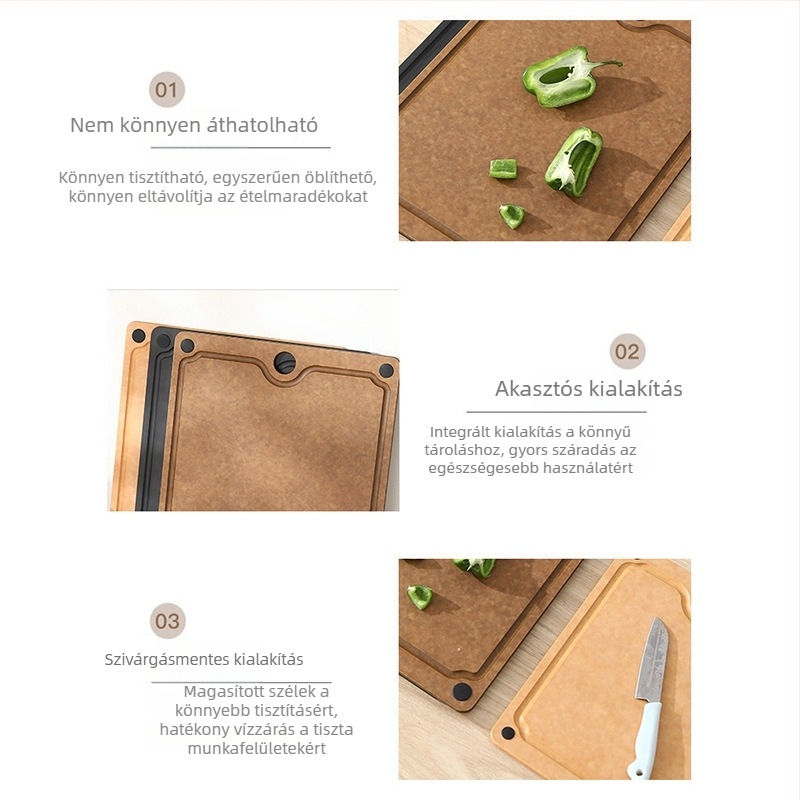 Szilárdfa vágódeszka, antibakteriális és anti-mildew, multifunkcionális konyhai tábla gyümölcsök, zöldségek és tészta nyújtásához