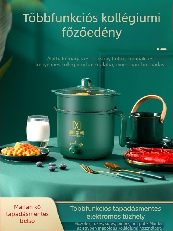 Többcélú elektromos főzőedény, mini tapadásmentes edény kollégiumhoz, 800W, hőmérséklet-szabályozás