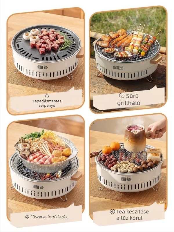 Explorer hordozható tűzhely • rozsdamentes acél • 2 kg • 3–5 főnek alkalmas • Modell TXZ-HK5001: többszörös használat – hálózati csatlakozás vagy szénhasználat