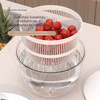Hongrui Home Multifunkcionális zöldségek és gyümölcsök szárítója, kézi forgó leeresztőkosárral, műanyag, japán stílus