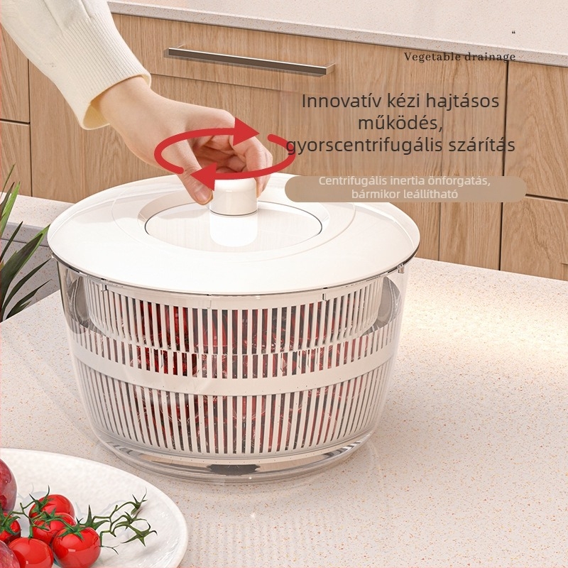 Hongrui Home Multifunkcionális zöldségek és gyümölcsök szárítója, kézi forgó leeresztőkosárral, műanyag, japán stílus