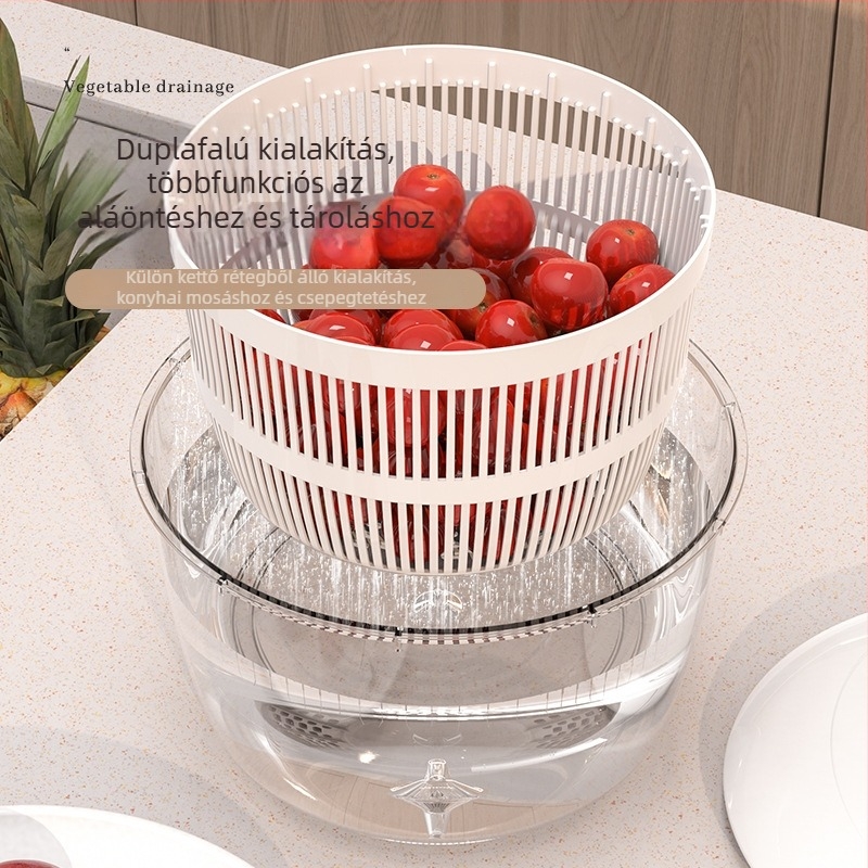 Hongrui Home Multifunkcionális zöldségek és gyümölcsök szárítója, kézi forgó leeresztőkosárral, műanyag, japán stílus
