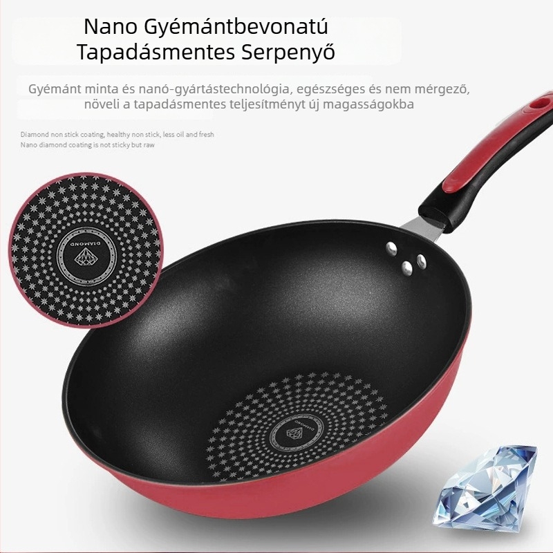 Xilaixiang tapadásmentes vas wok mély aljzattal, üvegfedéllel, ajándékdobozban, gáztűzhelyhez
