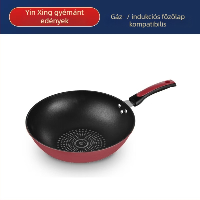 Xilaixiang tapadásmentes vas wok mély aljzattal, üvegfedéllel, ajándékdobozban, gáztűzhelyhez