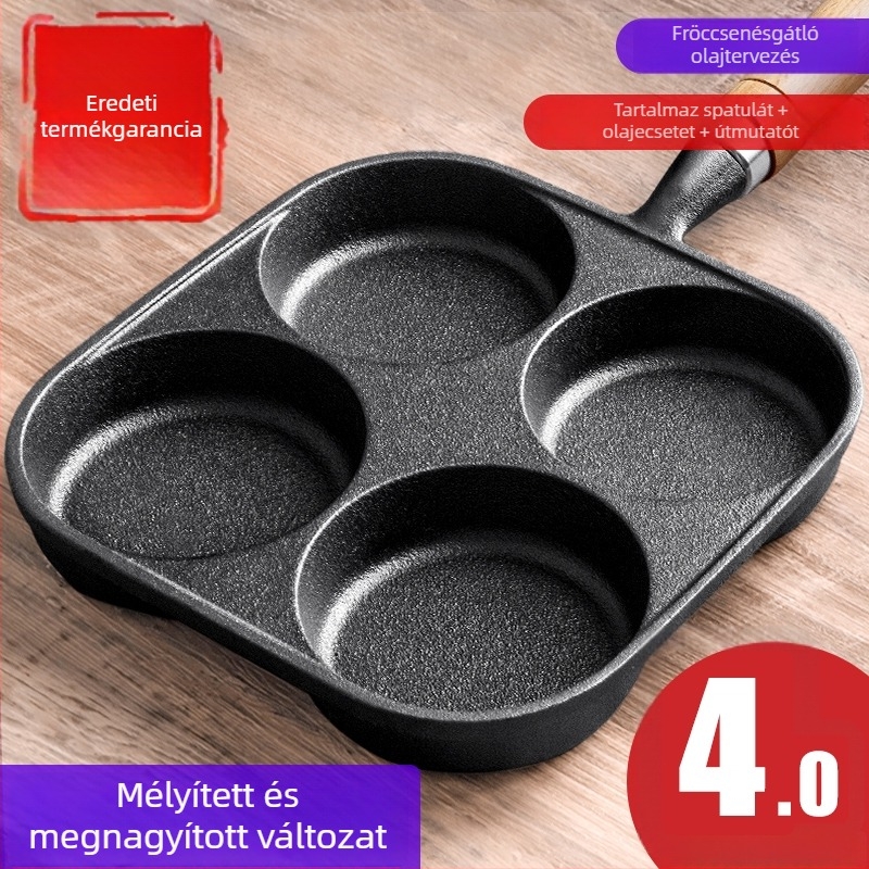 Négy lyukas tojás sütő eszköz tojásgombóc készítéséhez, tojásburger készítő, otthoni tojásburger forma, kis palacsinta serpenyő, tapadásmentes serpenyő.
