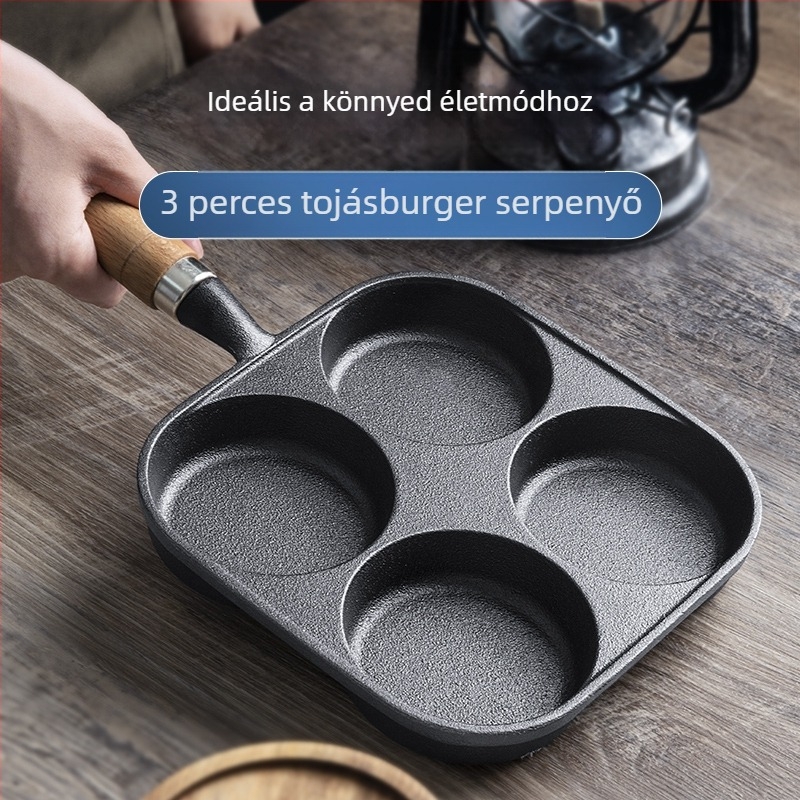 Négy lyukas tojás sütő eszköz tojásgombóc készítéséhez, tojásburger készítő, otthoni tojásburger forma, kis palacsinta serpenyő, tapadásmentes serpenyő.