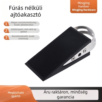 Ajtóállító gumiból és rozsdamentes acélból, csiszolt felület, falra szerelhető, kézi működtetés, dizájn emelt magassággal