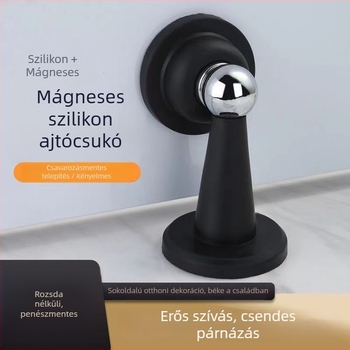 Mágneses ajtóstopper – fúrás nélkül, kettős funkció, szilikonból, fa ajtókhoz, ütközés elleni védelem
