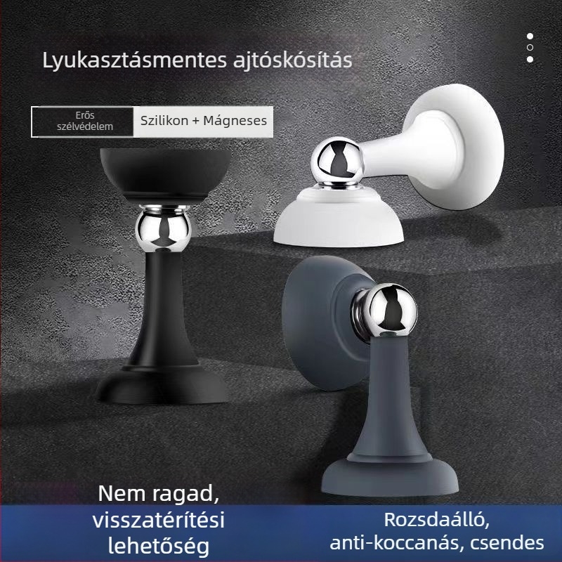 Mágneses ajtóstopper – fúrás nélkül, kettős funkció, szilikonból, fa ajtókhoz, ütközés elleni védelem