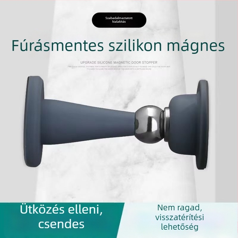 Mágneses ajtóstopper – fúrás nélkül, kettős funkció, szilikonból, fa ajtókhoz, ütközés elleni védelem