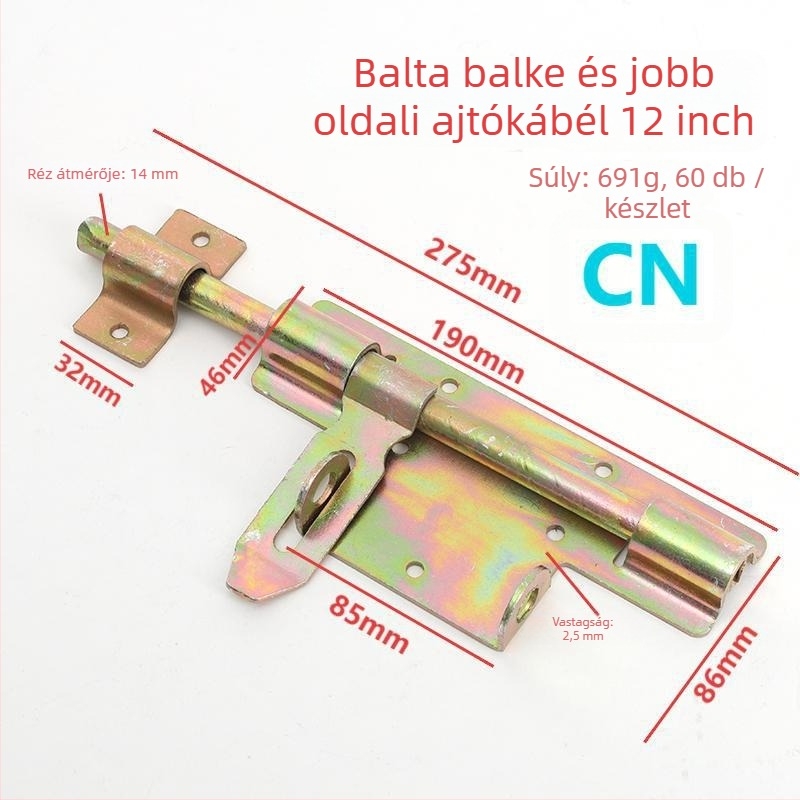 Erős kivitelű kétirányú ajtózár, Q235 vas, galvánozott felület, modern minimalista stílus
