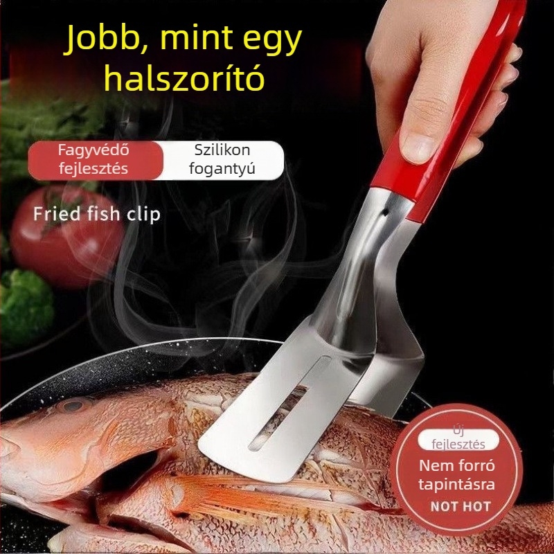 Kétfunkciós ételklipsz-spatula – 304 rozsdamentes acél, magas hőmérséklet-állóság, égési védelem, nyél rozsdamentes acél és szilikon