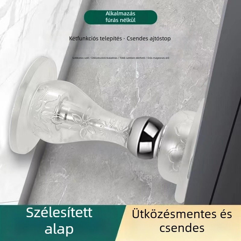 Lyukasztás nélküli szilikon ajtó szívó - falra szerelve - PVC/mágnes - kézi működtetés - világos luxus stílus
