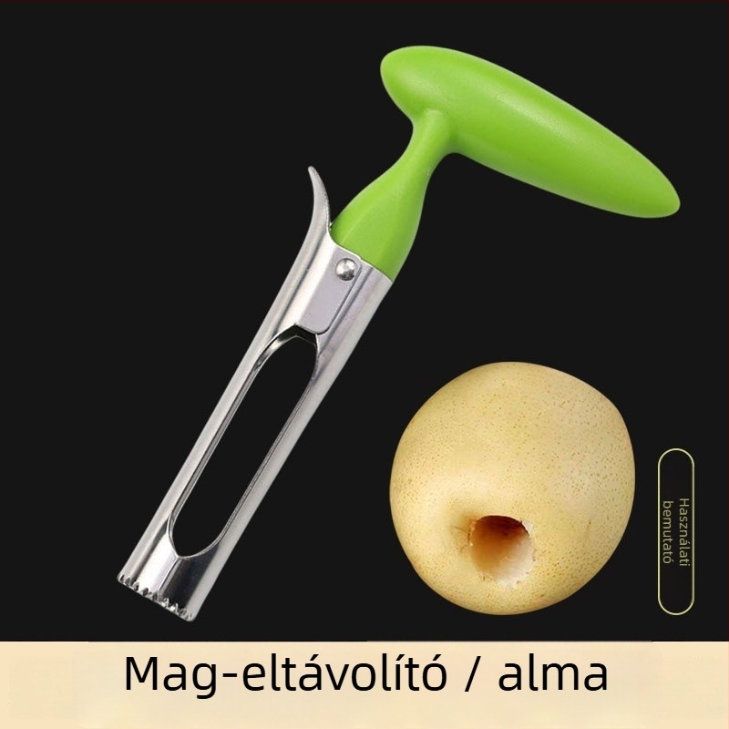 Rozsdamentes acél gyümölcsmagkivágó eszköz — almákhoz, körtefélékhez és hókörtékhez; modern minimalist dizájn