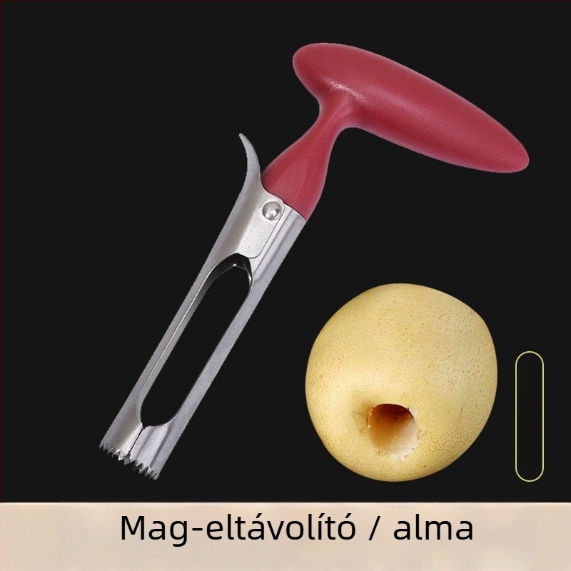 Rozsdamentes acél gyümölcsmagkivágó eszköz — almákhoz, körtefélékhez és hókörtékhez; modern minimalist dizájn