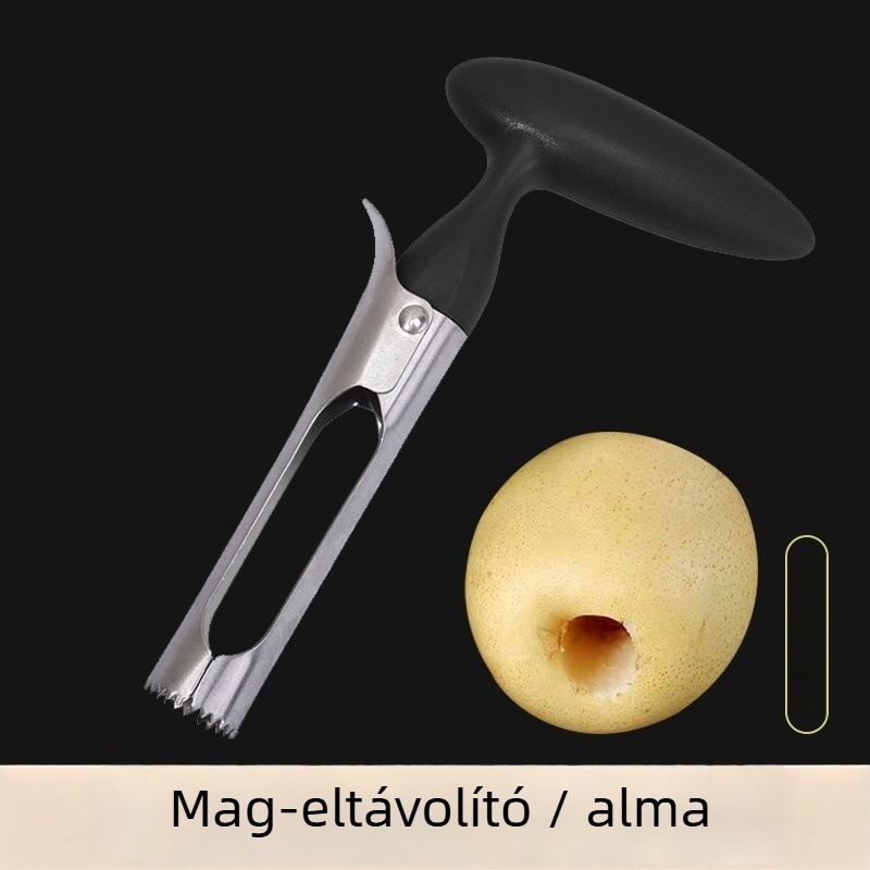 Rozsdamentes acél gyümölcsmagkivágó eszköz — almákhoz, körtefélékhez és hókörtékhez; modern minimalist dizájn