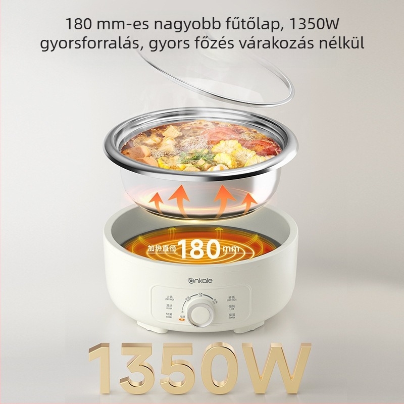 Elektronikus forró fazék 5L kapacitással, belső rozsdamentes acél edény, 1200-1500W, száraz égés elleni védelem, 4-5 személyre