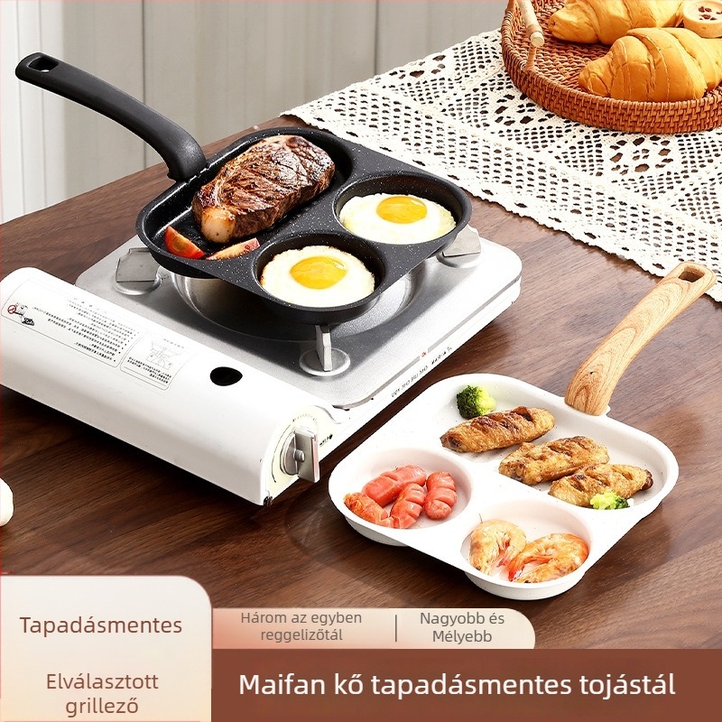 Maifan kő serpenyő, 3 az 1-ben omlett serpenyő, tapadásmentes, multifunkcionális, általános tűzhelyhez