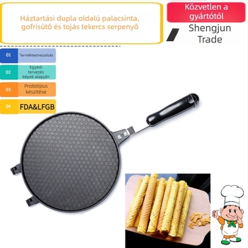 Kétsárnyú koreai stílusú tojásos tekercs serpenyő waffel formával, sík aljú, modell SJ-YP017, alumíniumötvözet, tapadásmentes bevonat, 750 g, általános tűzhelyhez