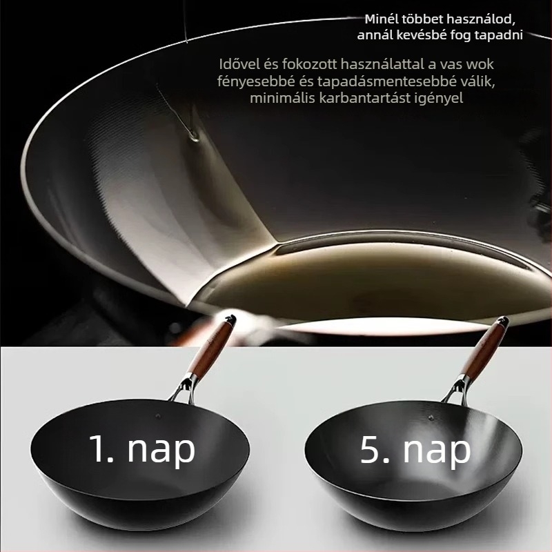 Finom vasból készült wok, kínai stílus, tapadásmentes, egylapos aljzat, rozsdamentes acél fedő üveggel